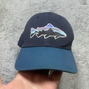 Patagonia Fitz Roy Trout Trucker‎ Hat Blue Snapback Adjustable Cap Mesh Back ALL